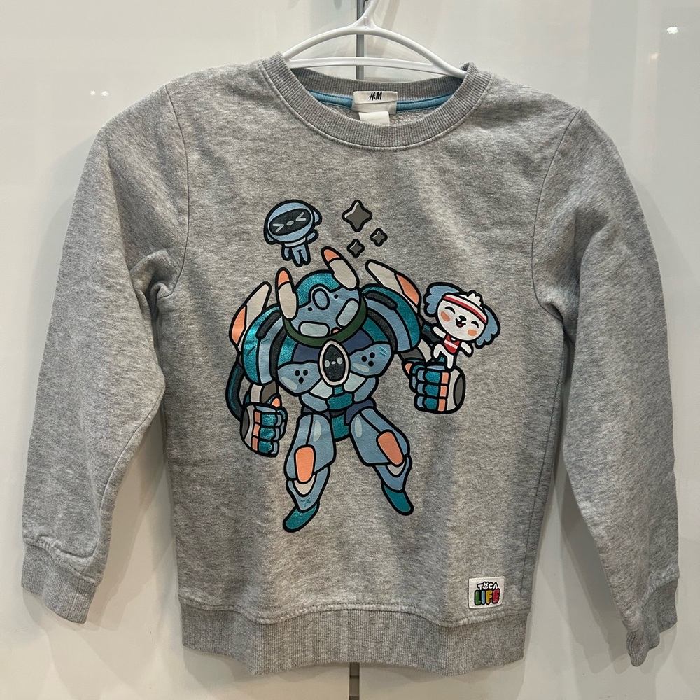 H&M Kids Gray Sweatshirt with Blue Robot Design